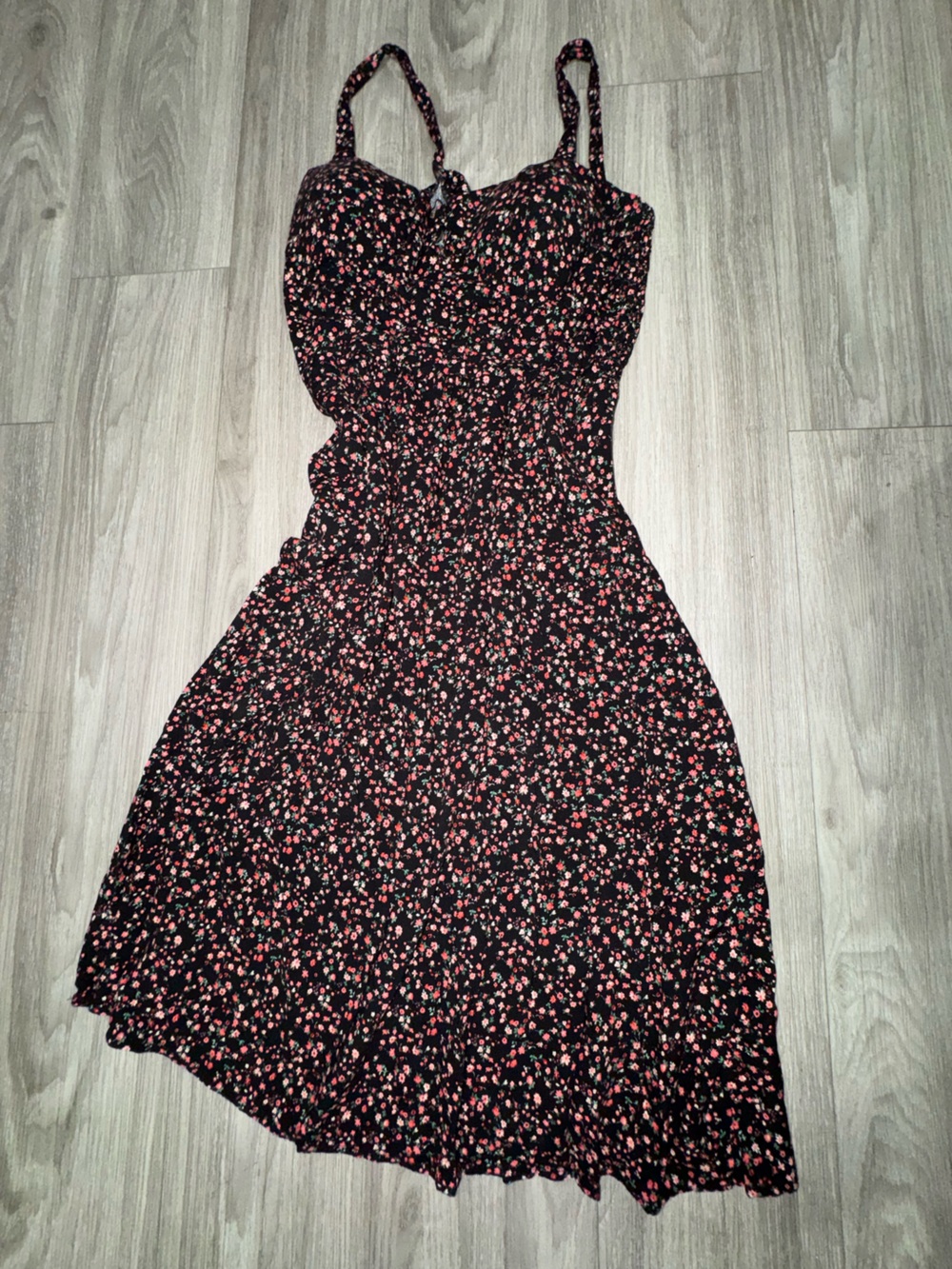 AUW Black Dress with Red Floral Print
